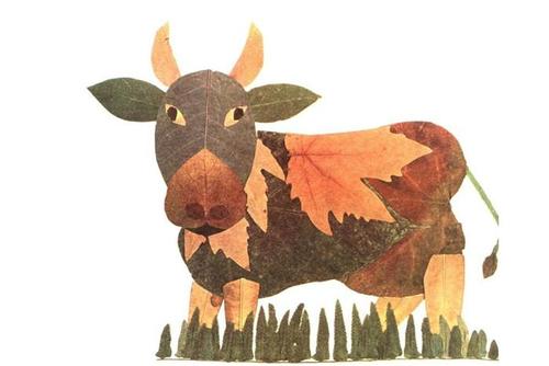 [树叶贴画]简单树叶贴画之牛的故事