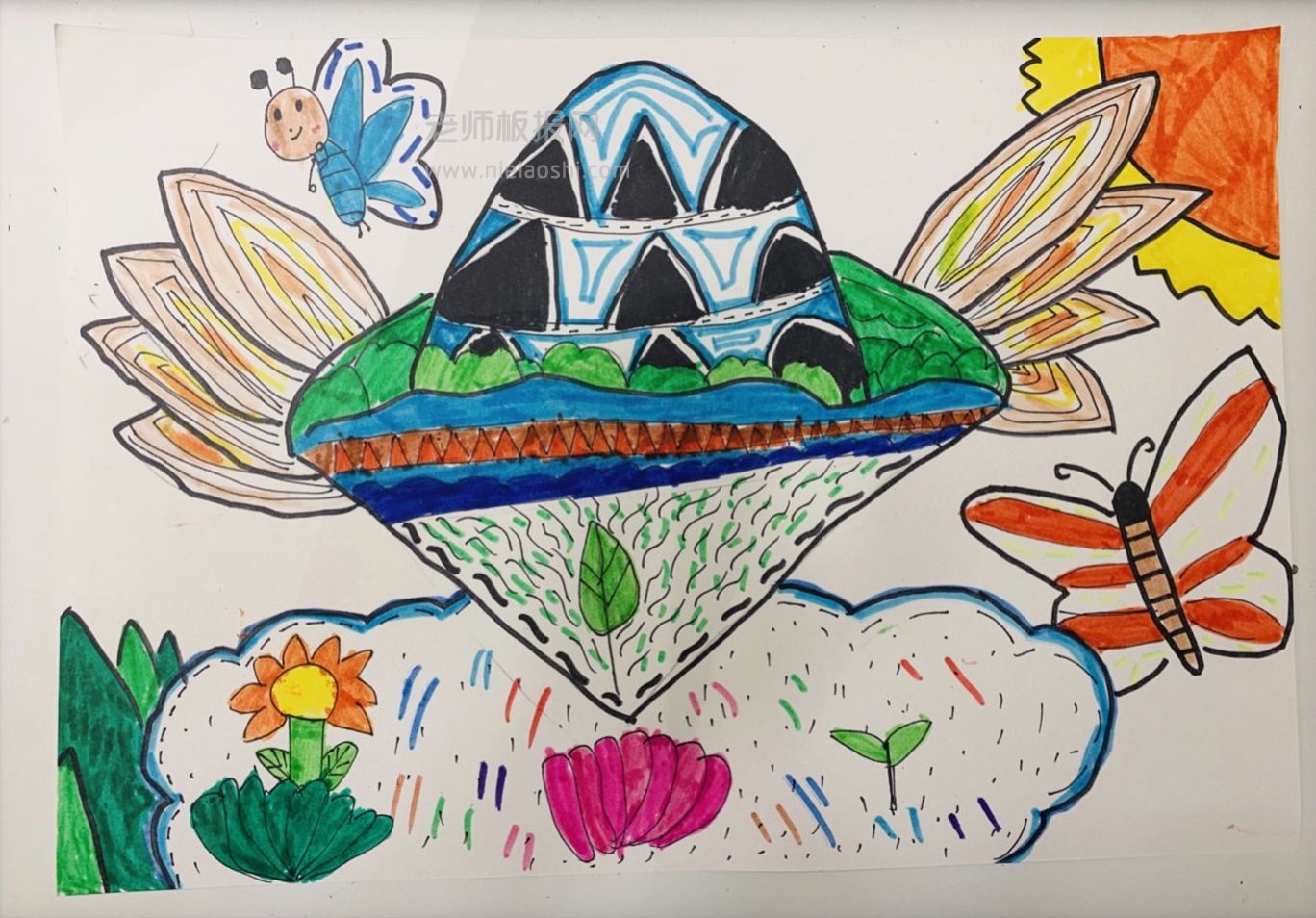 儿童水彩画:美丽的空中花园