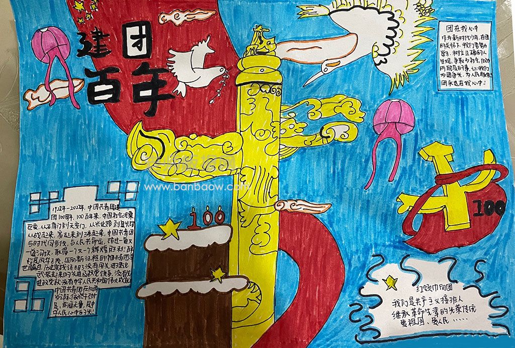 中国共青团建团100周年手抄报绘画图片