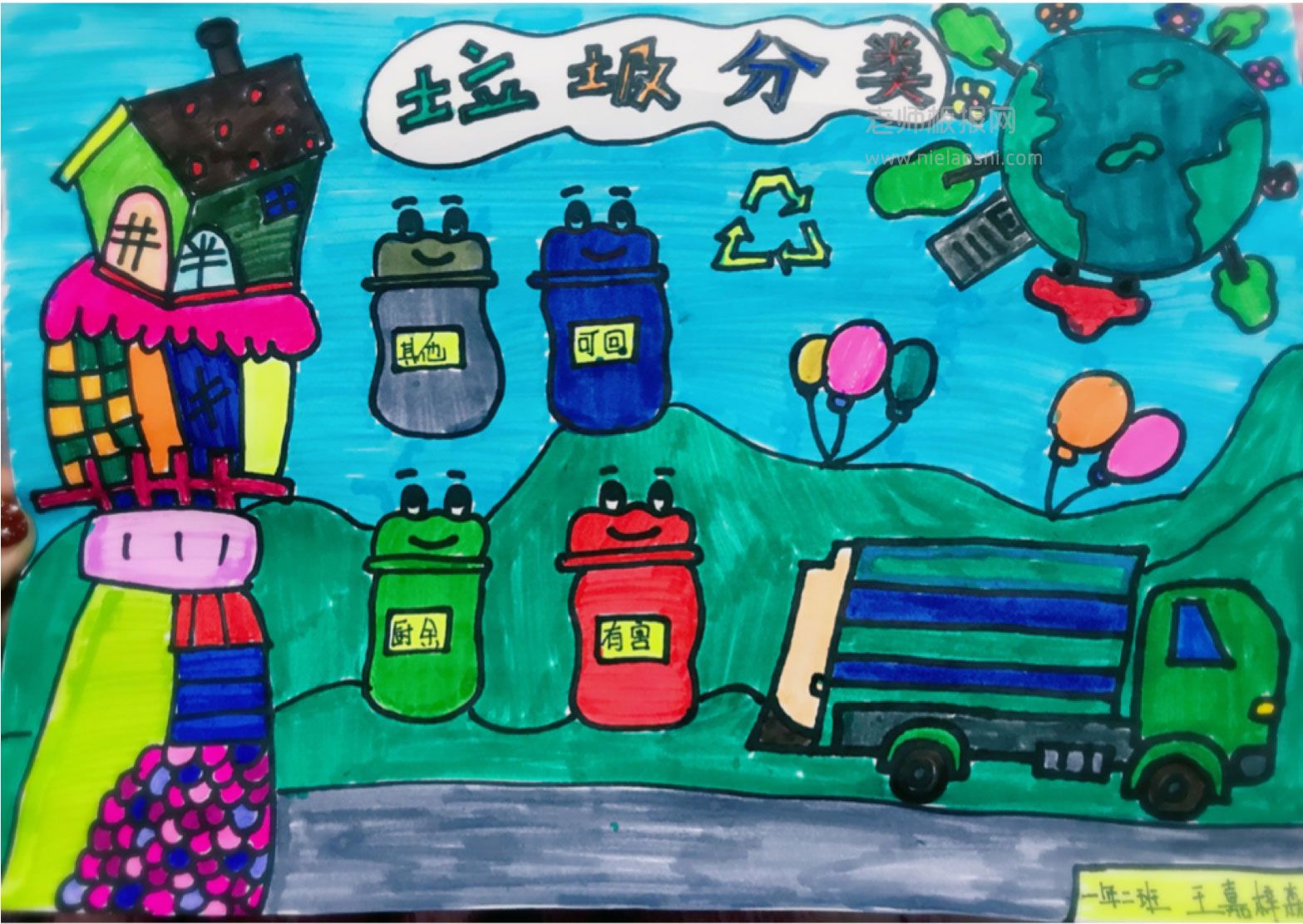 儿童水彩画:垃圾分类
