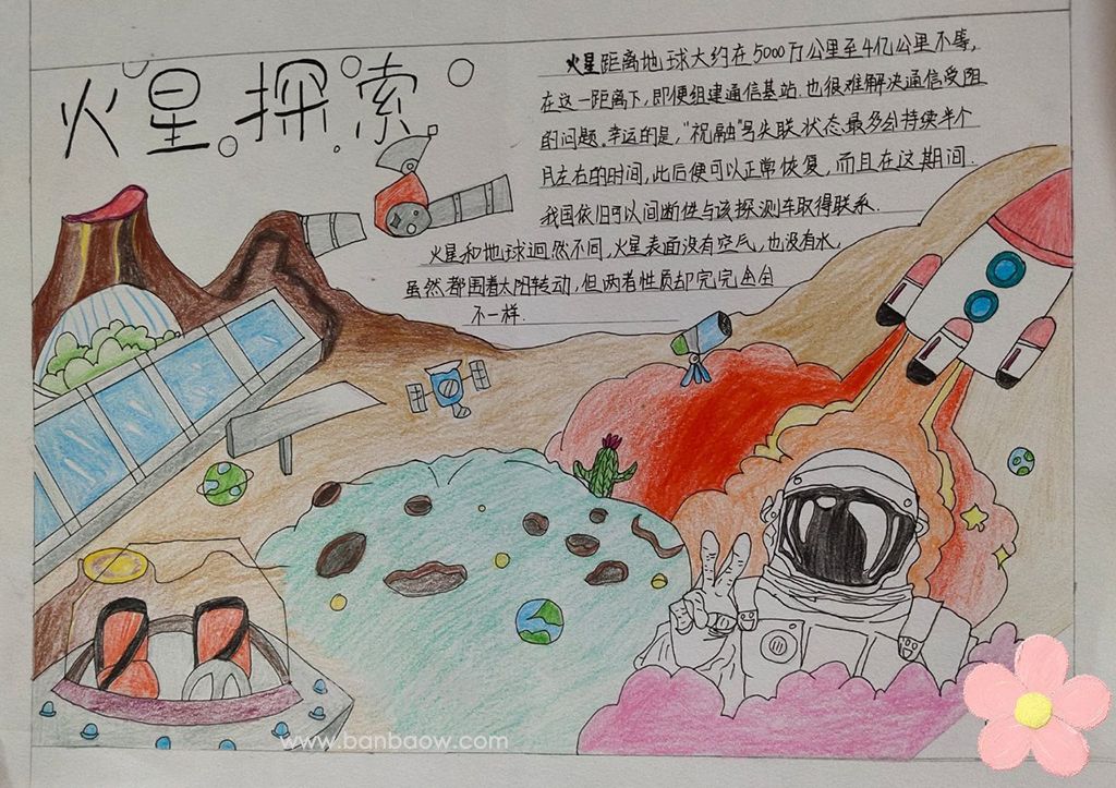 火星探索科学手抄报绘画图片-内容文字