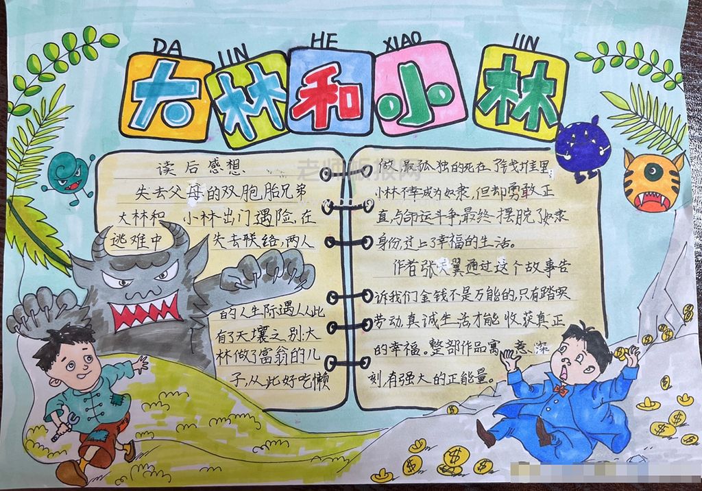 《大林和小林》主题学生手抄报绘画图片-内容文字简单好看