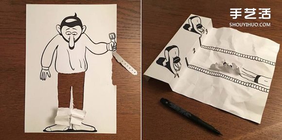 一支笔 一张纸 丹麦艺术家撕纸DIY创造幽默！