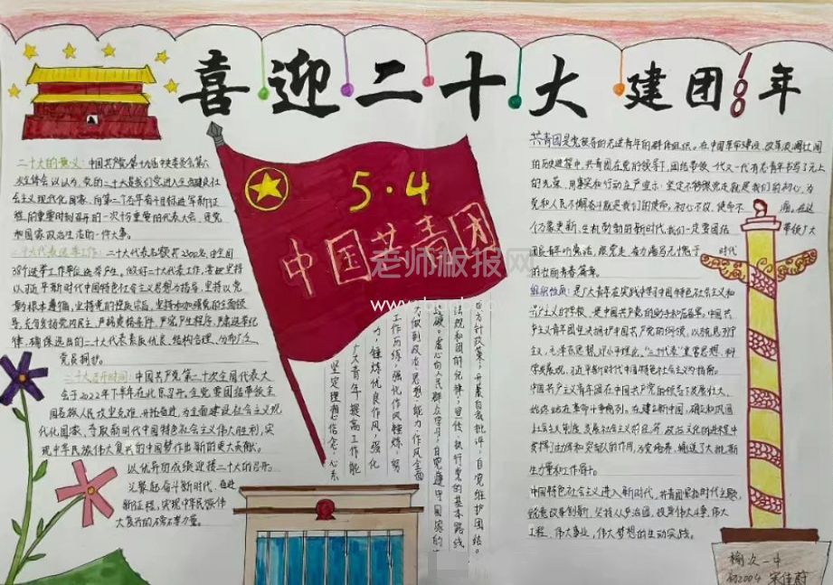 54中国共青团手抄报绘画图片内容-喜迎二十大建团100年