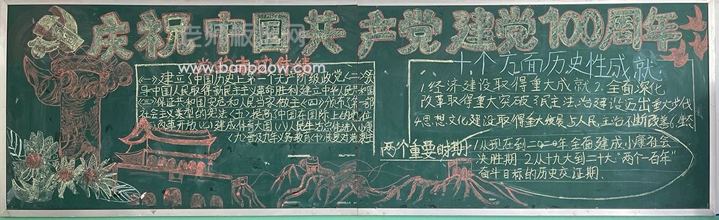 庆祝中国共产党建党100周年主题黑板报
