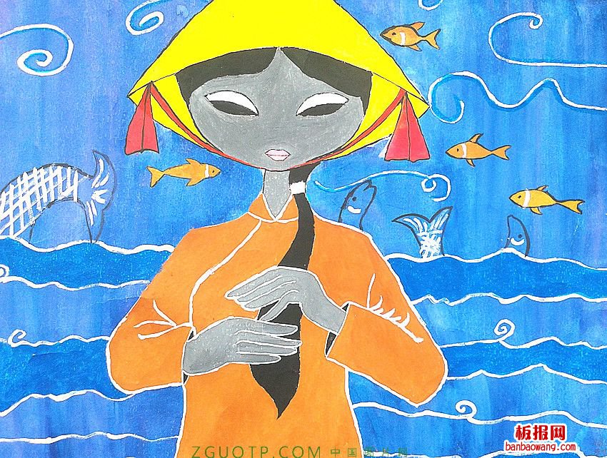 黑板报插图：渔家女装饰画