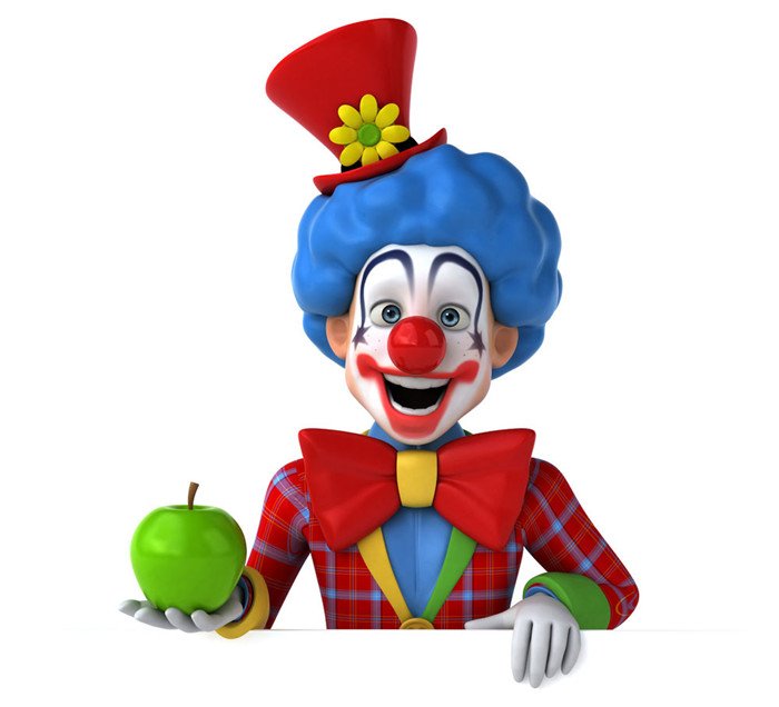 卡通拿着青苹果的小丑