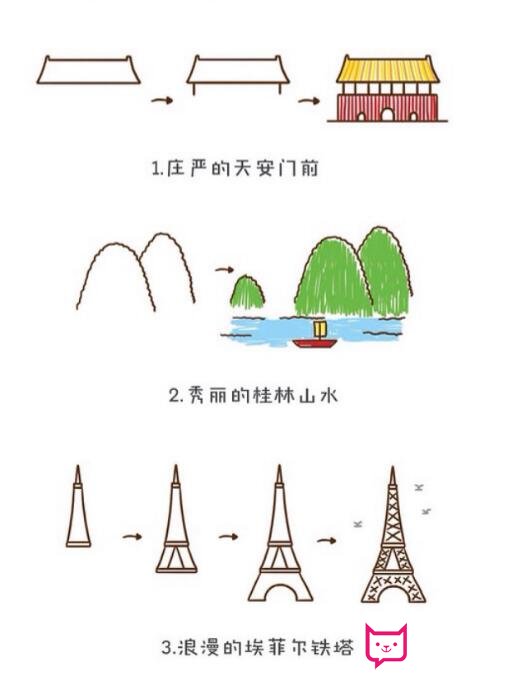 风景建筑简笔画，北京天安简笔画