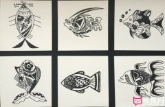 幼儿园装饰画，鱼系列黑白装饰画图片