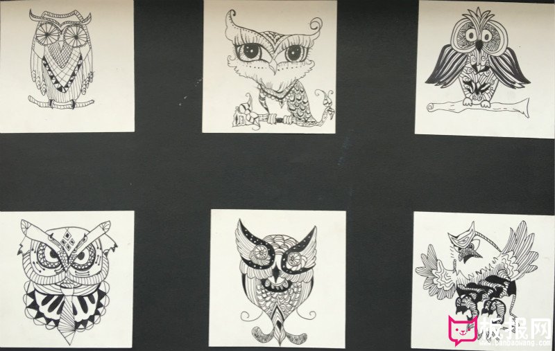幼儿园装饰画，猫头鹰系列黑白装饰画图片