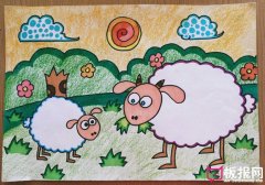 吃草的羊儿，儿童画图片
