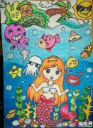 美人鱼儿童画，海底世界儿童画图片