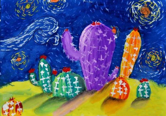 色彩斑斓的仙人掌，好看的儿童画