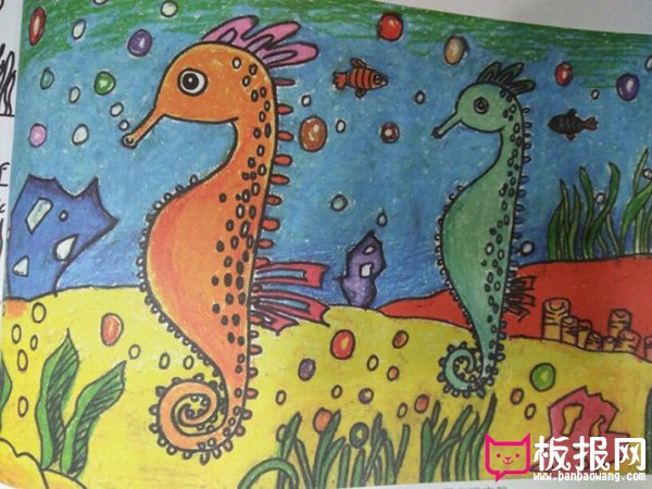 海马儿童画，海底动物儿童画图片