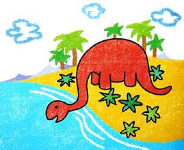 可爱的恐龙儿童画，喝水的恐龙
