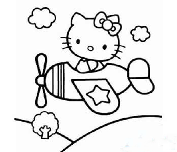 凯蒂猫和飞机简笔画