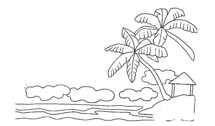 美丽的海边椰树风景简笔画图片