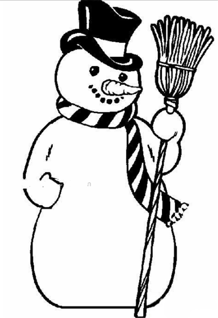 圣诞简笔画，拿着扫帚的雪人简笔画