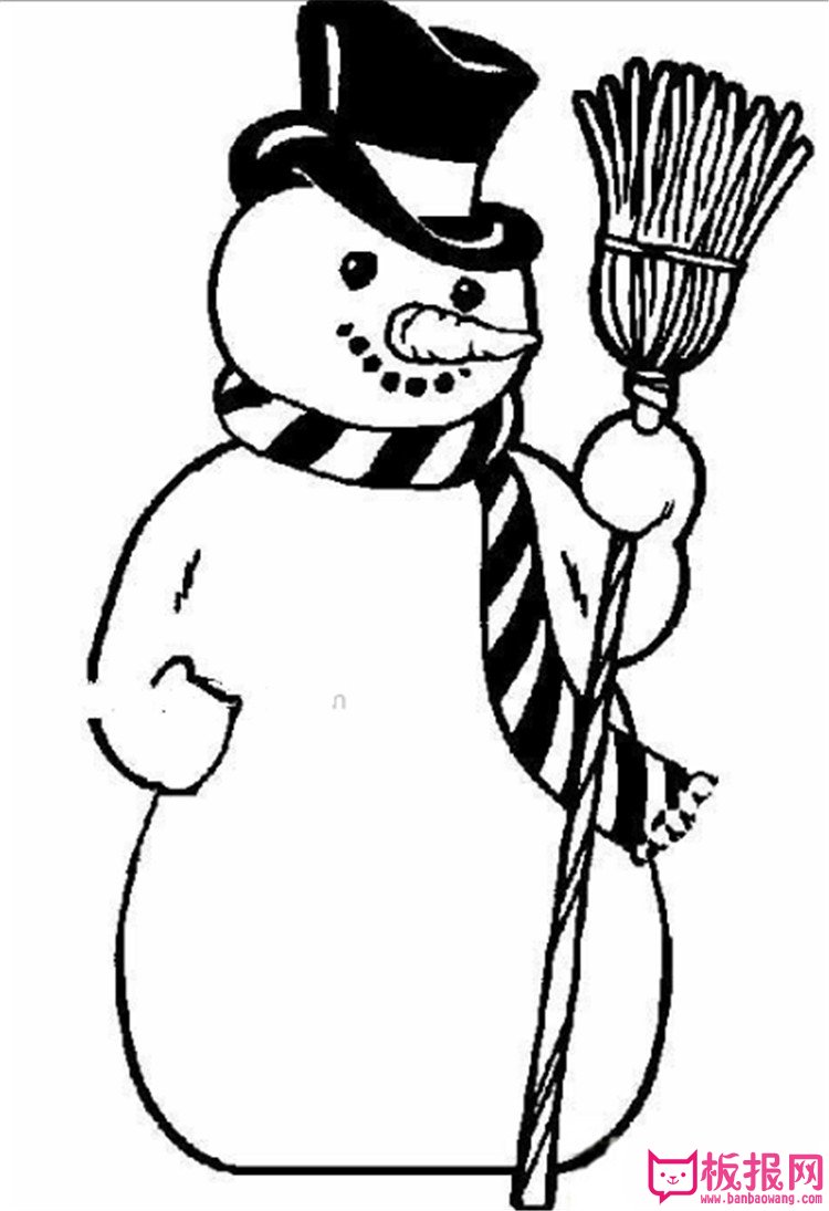 圣诞简笔画，拿着扫帚的雪人简笔画