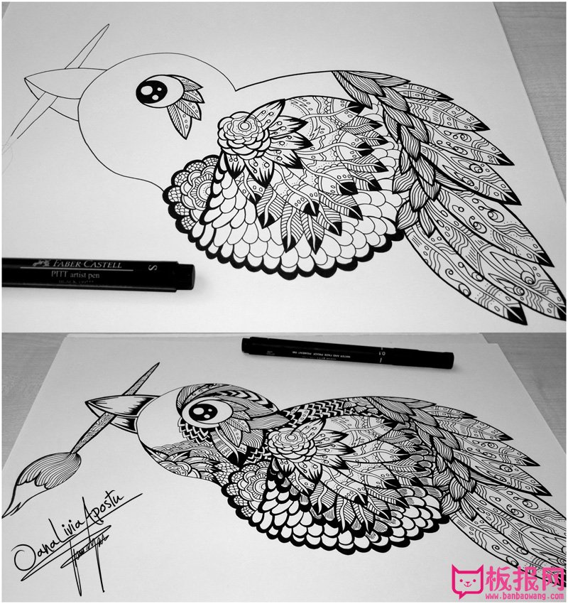 儿童手绘插画教程，叼着画笔的鸟