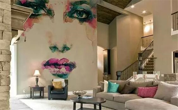美式墙绘人像图，室内墙体彩绘图片