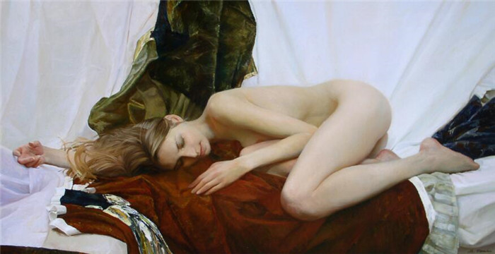人体油画语言艺术，裸睡的女人体油画作品欣赏