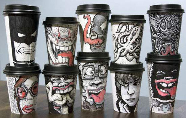 艺术涂鸦，咖啡杯和涂鸦的结合