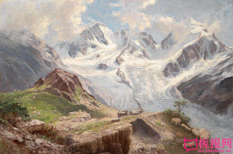 油画风景，美丽雪山风景油画