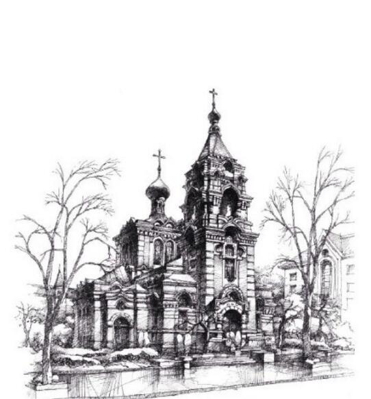 圣阿列克谢耶夫教堂建筑速写图片
