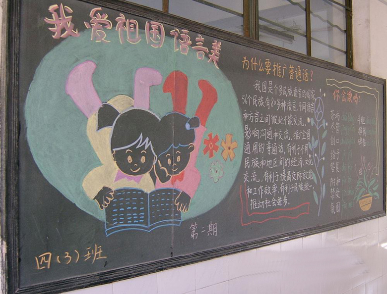 小学推广普通话黑板报，我爱祖国语言美