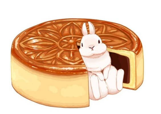 中秋节兔子月饼插画，画月饼