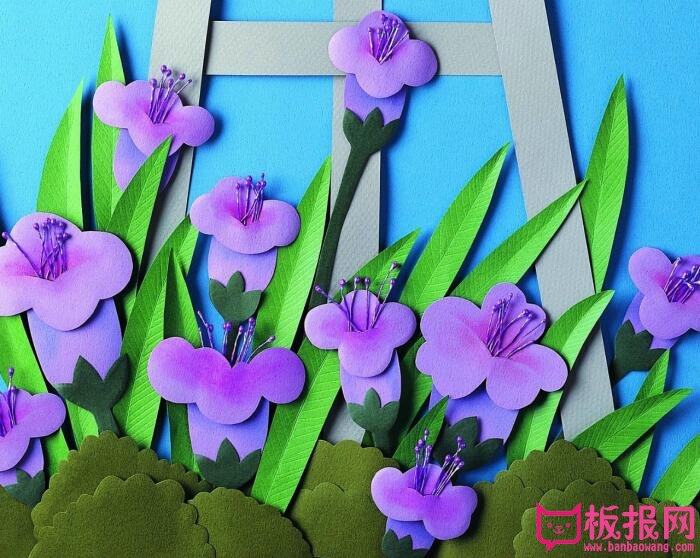 好看的手工海绵纸贴画，紫色花海