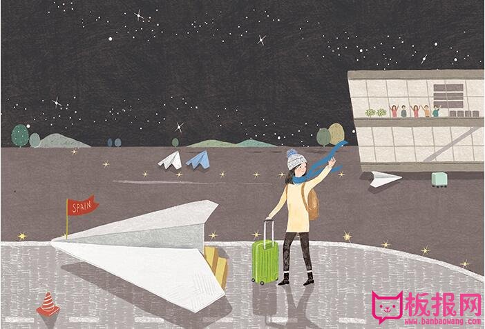 小清新韩国插画，一个人的旅行