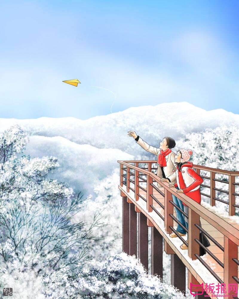 浪漫韩国手绘插画，一起去看雪吧