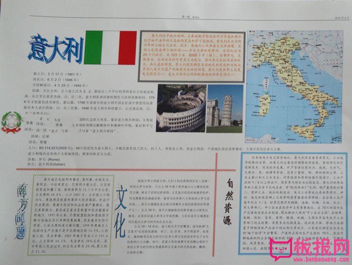 好看的世界地理手抄报，意大利之旅