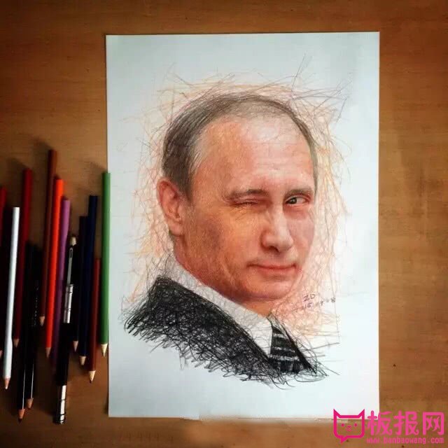 漂亮的人物手绘彩铅画，俄罗斯总统普京