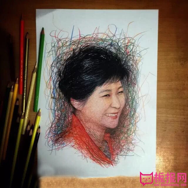 人物手绘彩铅画图片，韩国前总统朴槿惠