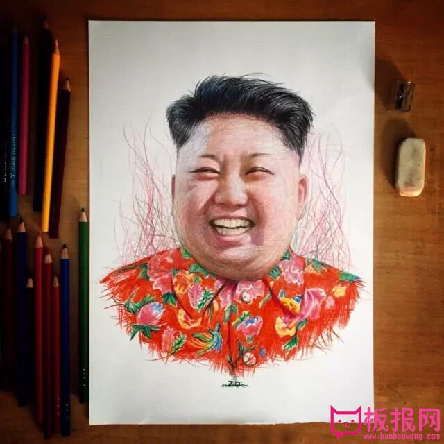 优秀的手绘彩铅画作品，朝鲜最高领导人金正恩