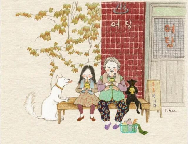 温暖韩国手绘插画，和奶奶一起生活的日子