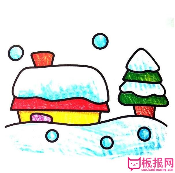 漂亮的风景简笔画图片，冬天下雪简笔画