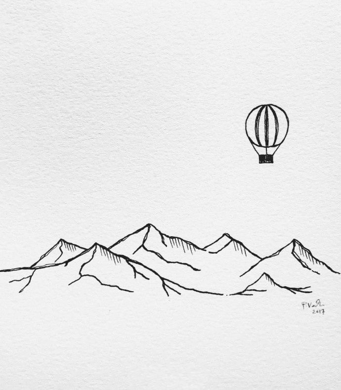 漂亮的风景简笔画，浪漫的热气球