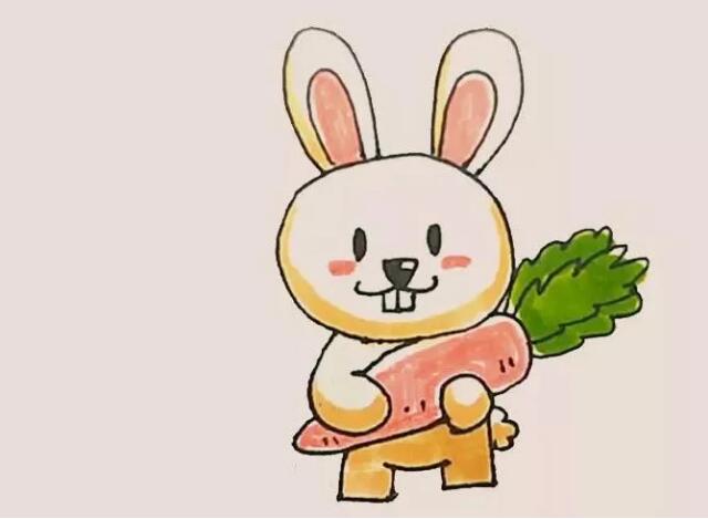 兔子简笔画教程，抱着胡萝卜的小兔子