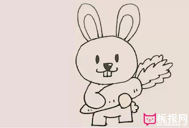 兔子简笔画教程，抱着胡萝卜的小兔子