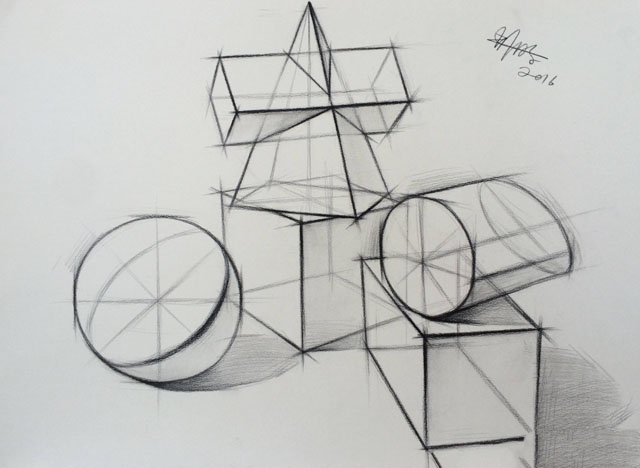 初学者石膏几何体素描临摹图片，简单的几何体结构