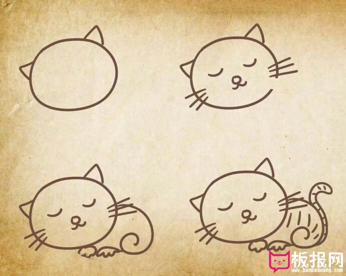 小猫简笔画一步一步教，简笔画猫的步骤大全