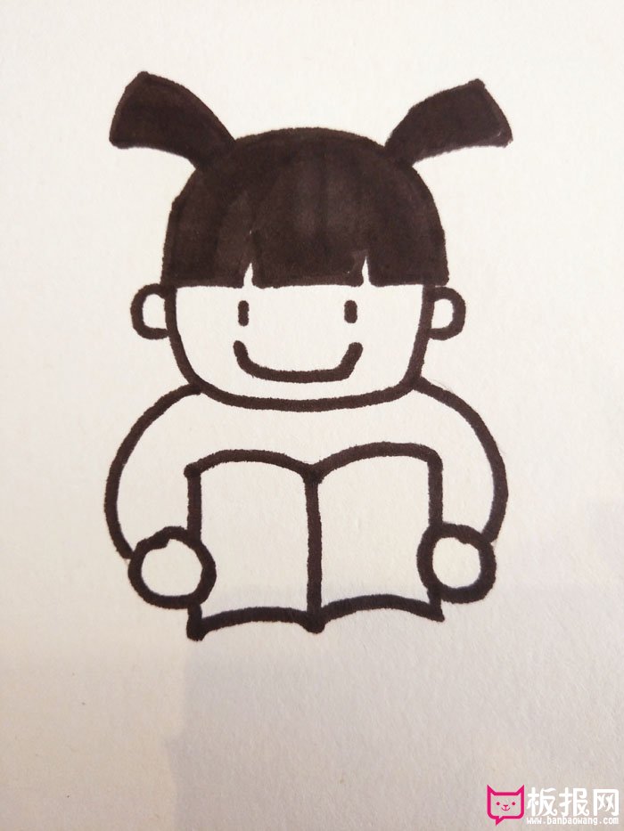 看书的小女孩简笔画，画一个女孩在看书