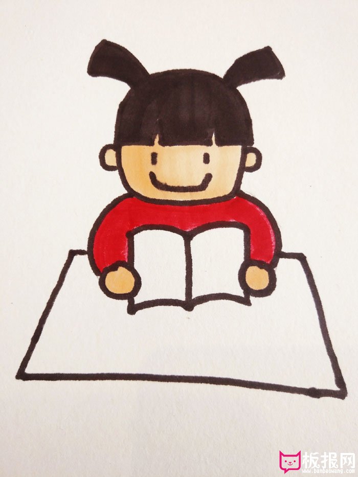 看书的小女孩简笔画，画一个女孩在看书