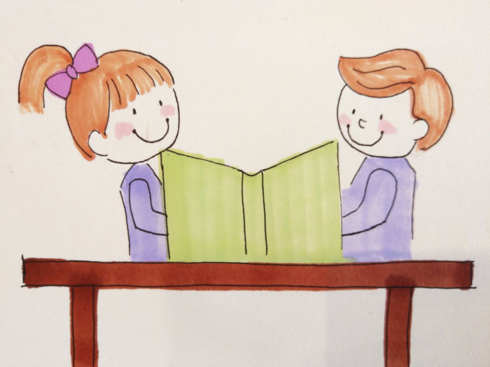小孩坐着看书简笔画教程，两个看书的小孩