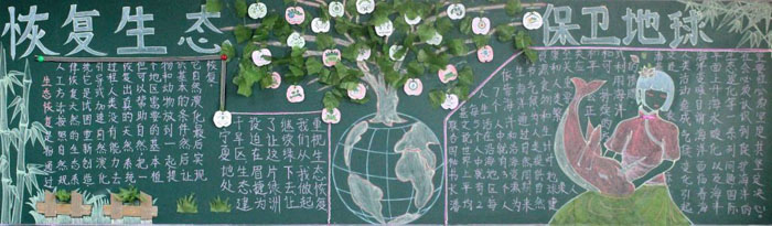 绿色环保黑板报图片，恢复生态保卫地球