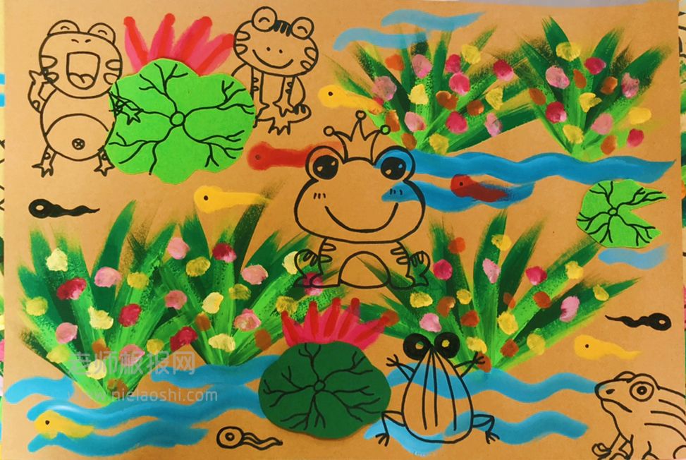 儿童水彩画:池塘风景